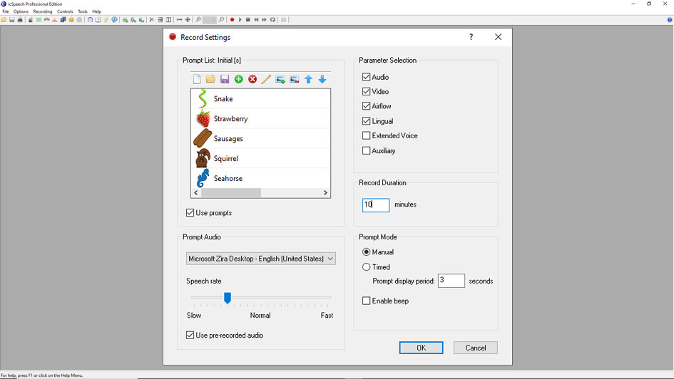 icSpeech Professional Edition • recorder setup