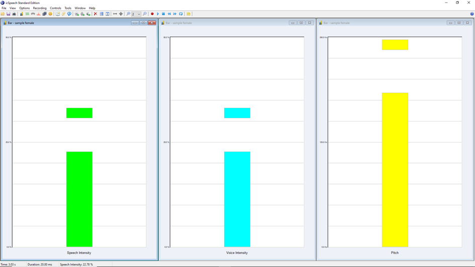 icSpeech Standard Edition • speech, voice intensity and pitch dynamic bar charts